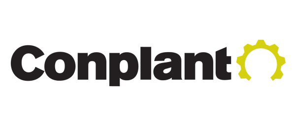 The image shows the word "Conplant" in bold black letters, with the letter "t" replaced by a yellow gear-shaped icon on the right.