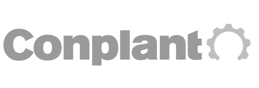 The image shows the word "Conplant" in bold black letters, with the letter "t" stylized as part of a gray gear symbol on the right end of the text.
