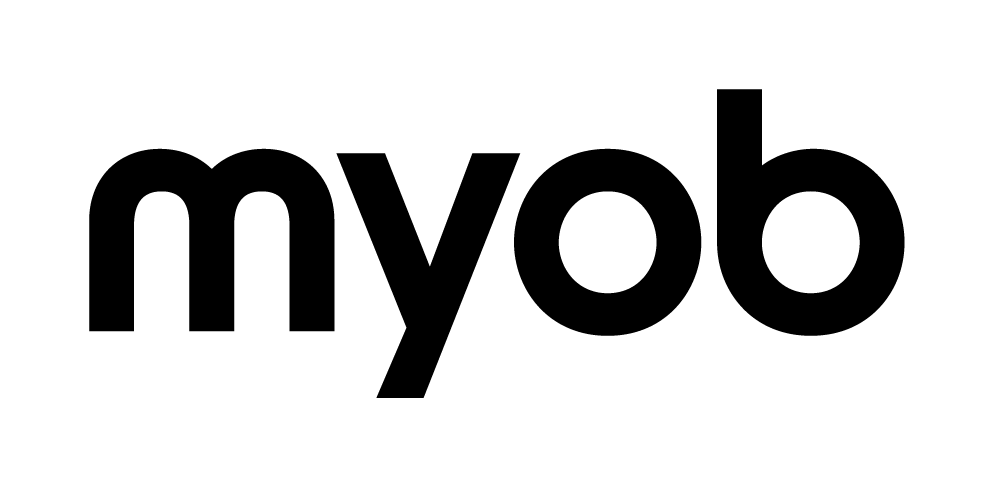 The image shows the logo for "myob" in bold, black lowercase letters on a white background.