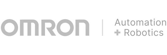 Omron logo in gray, with text reading “Omron | Automation + Robotics” on a white background.