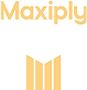The image shows the word "Maxiply" in large, bold, light orange letters above a simple geometric logo—ideal for b2b brands—made of four vertical, symmetrical bars, also in light orange, on a white background.