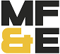 Bold black letters "MF" and "E" are stacked, with a yellow "G" and "&" symbol in the lower left, forming "MF&G E." This modern design is perfect for b2b brands seeking a strong visual identity.