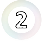 A hand-drawn number 2 inside a white circle, surrounded by a soft rainbow-colored gradient ring on a black background—perfect for b2b brands seeking a creative and modern touch.