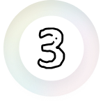A hand-drawn number 3 is centered inside a white circle, which is surrounded by a soft, multicolored pastel gradient ring on a black background—perfect for modern b2b brands seeking a stylish visual touch.